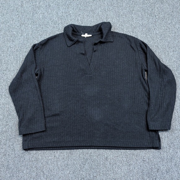 Madewell Minimalist Ribbed Polo Sweater XS Black V-Neck Long Sleeve Knit Top — photo 2